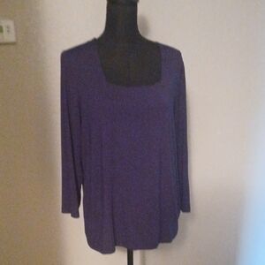 CHICO'S LARGE 3/4 SQUARE NECK BLOUSE - EGGPLANT  COLOR.